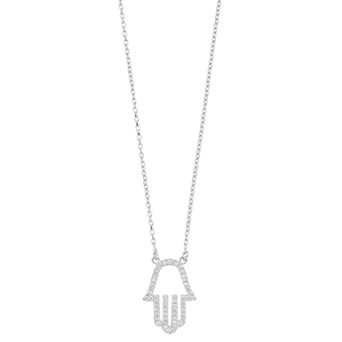 Sterling Silver CZ Hamsa Necklace