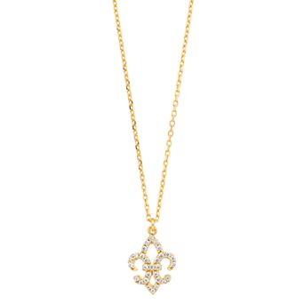 Sterling Silver Cubic Zirconia Fleur de Lis Pendant Necklace