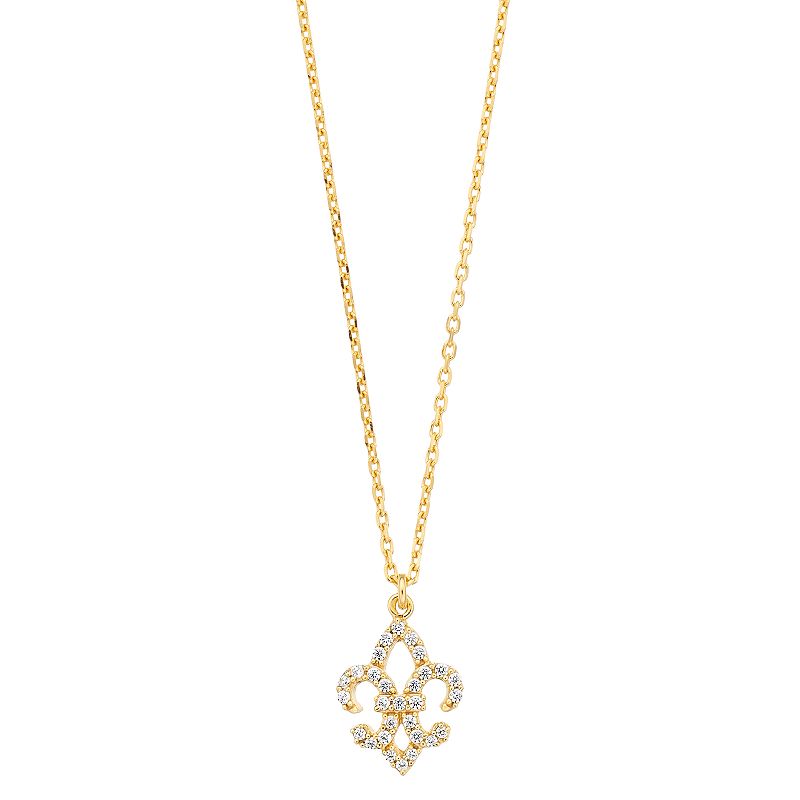 Sterling Silver Cubic Zirconia Fleur de Lis Pendant Necklace, Womens, Siz