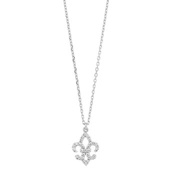 Sterling Silver Cubic Zirconia Fleur de Lis Pendant Necklace
