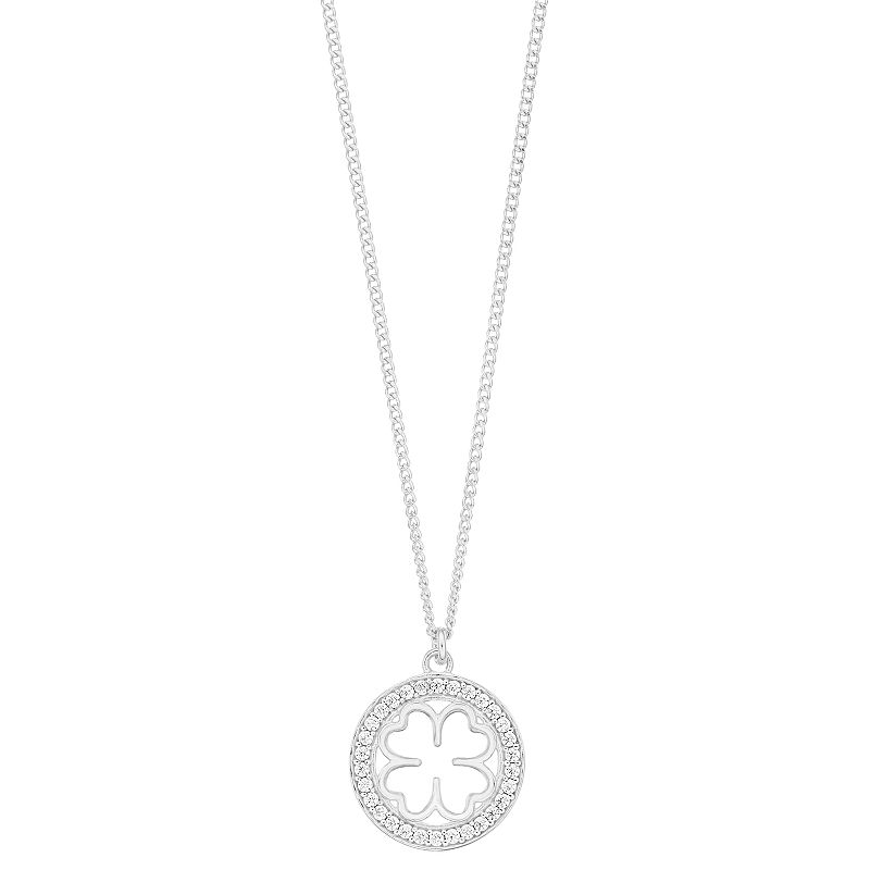Sterling Silver Cubic Zirconia Lucky Clover Pendant Necklace, Womens, Siz