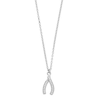 Sterling Silver Cubic Zirconia Wishbone Pendant Necklace