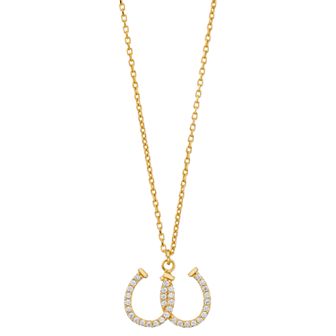 Sterling Silver Cubic Zirconia Double Horseshoe Pendant Necklace