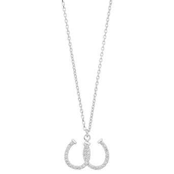 Sterling Silver Cubic Zirconia Double Horseshoe Pendant Necklace