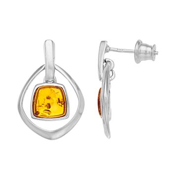 Sterling Silver Amber Geometric Earrings