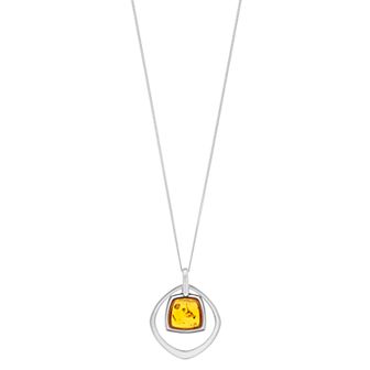 Sterling Silver Amber Geometric Pendant Necklace