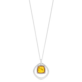 Sterling Silver Amber Geometric Pendant Necklace