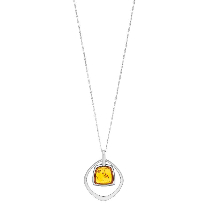 Sterling Silver Amber Geometric Pendant Necklace, Womens, Size: 18, Bro