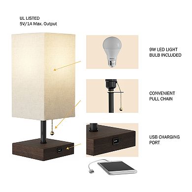 LED Rectangle Charging Station Table Lamp