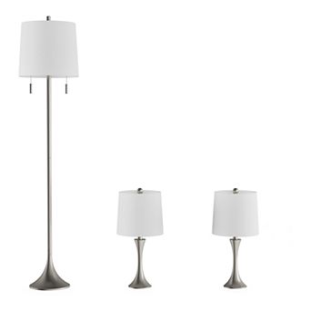 Modern Flared Trumpet Silver Finish Table & Floor Lamp 3 pc Set