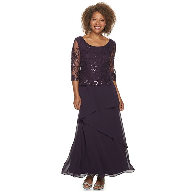 Petite Maya Brooke Sequin Lace Tiered Evening Gown