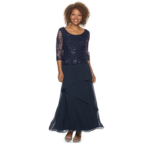 Petite Maya Brooke Sequin Lace Tiered Evening Gown