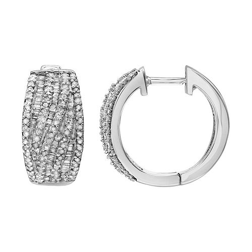 Sterling Silver 1 Carat T.W. Diamond Hoop Earrings