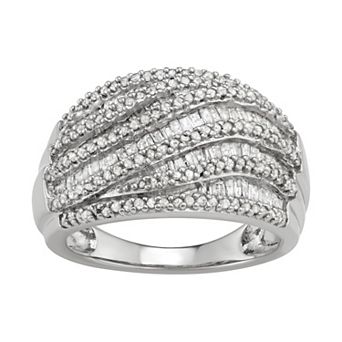 Sterling Silver 1 Carat T.W. Diamond Multi Row Ring