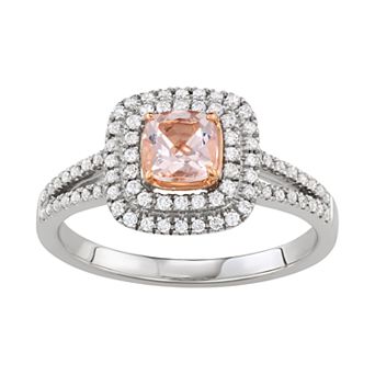 Simply Vera Vera Wang Two Tone 14k Gold Morganite & 1/3 Carat T.W. Diamond Square Halo Ring