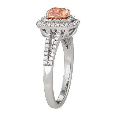 Simply Vera Vera Wang Two Tone 14k Gold Morganite & 1/3 Carat T.W. Diamond Square Halo Ring