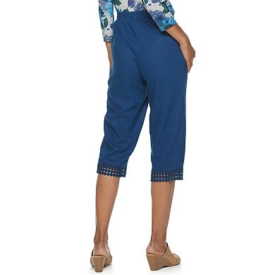 Women's Cathy Daniels Linen-Blend Crochet Trim Pull-On Capris