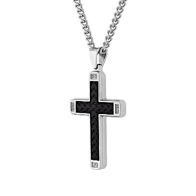 Men's Stainless Steel & Faux Leather Diamond Accent Cross Pendant Necklace