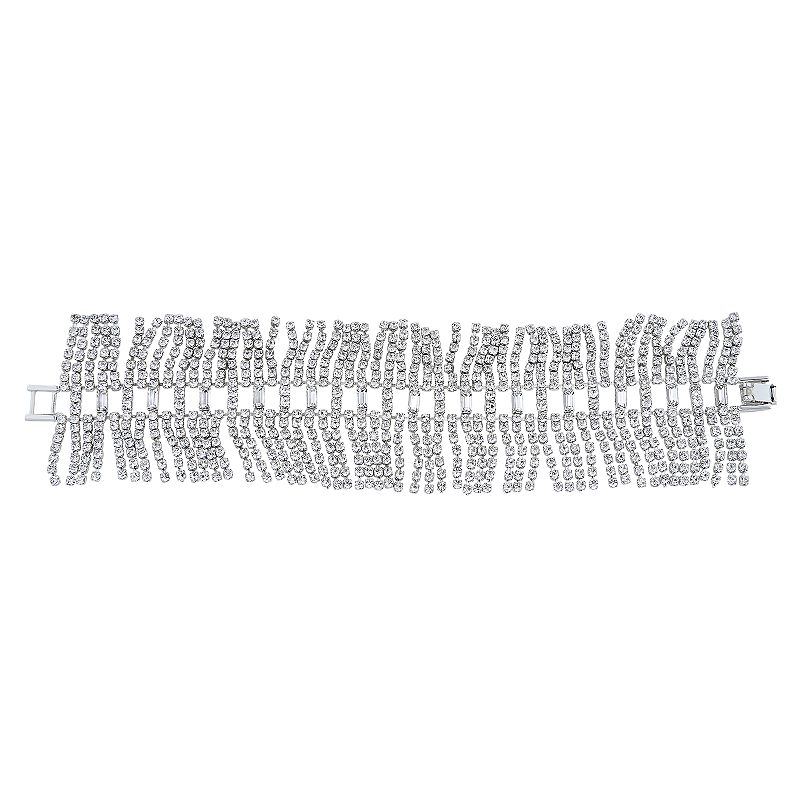 Simulated Crystal Fringe Line Bracelet, Womens, Silver