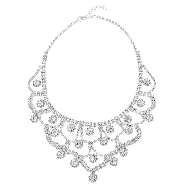 Simulated Crystal Scallop Bib Statement Necklace