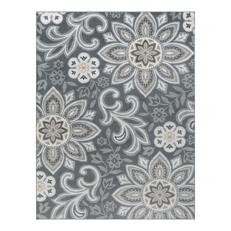 53277519 KHL Rugs Piper Floral Rug, Grey, 5X7 Ft sku 53277519