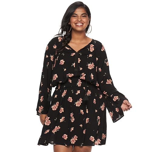 Juniors' American Rag Floral Bell Sleeve Peasant Dress