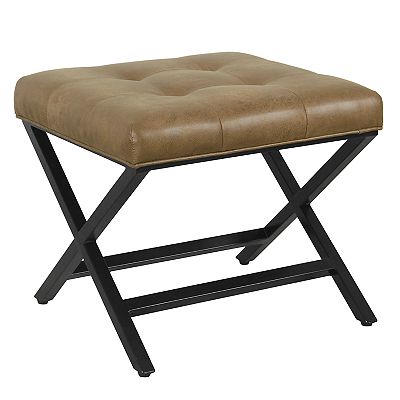 HomePop Brown Faux Leather X Bench