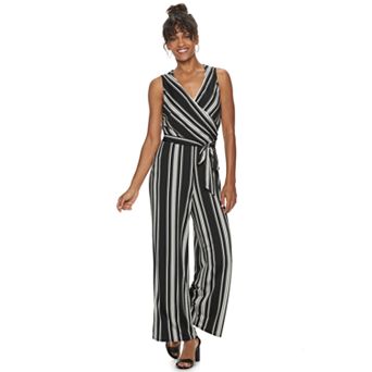 Women's Nina Leonard Striped Surplice Palazzo Jumpsuit