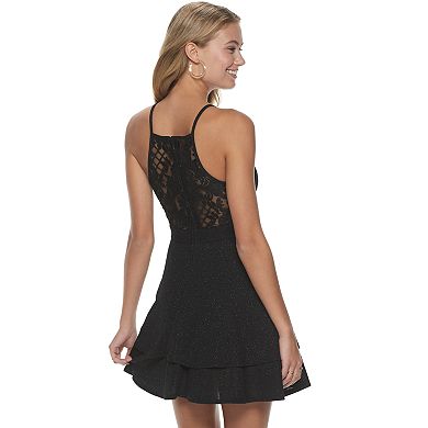 Juniors' Three Pink Hearts Glitter Lace Dress