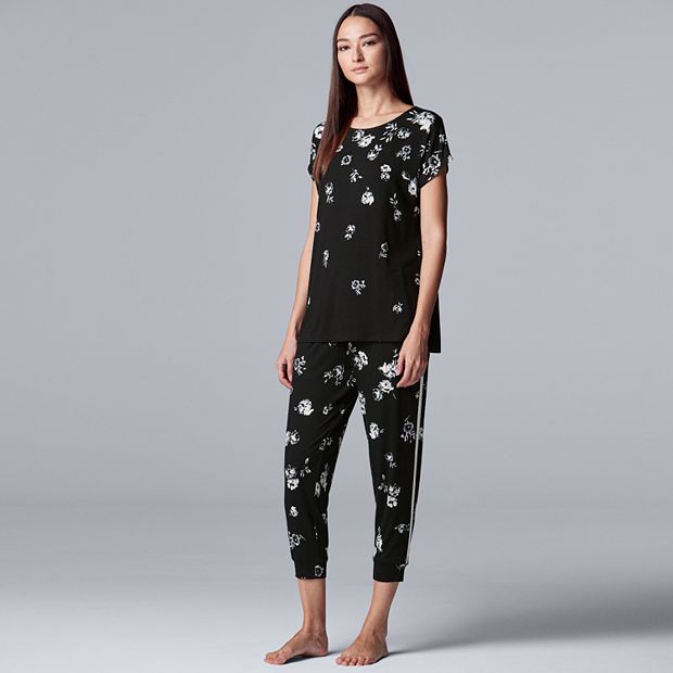 Women's Simply Vera Vera Wang Missy Short Sleeve Top And Cropped Jogger  Sleepwear Set