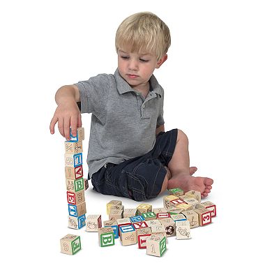 Melissa & Doug Deluxe Wooden ABC/123 Blocks Set (Developmental Toys, Storage Pouch, 1-Inch Wooden Blocks, 50 Pieces)