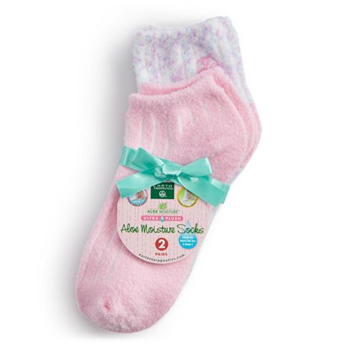 Earth Therapeutics 2-pk Shea Butter Moisturizing Socks Dotted /& Solid Pink NEW