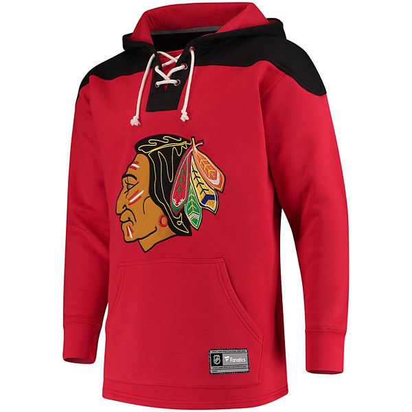 Men's Old Time Hockey Black Chicago Blackhawks Home Lacer Heavyweight Hoodie