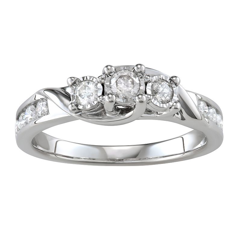 10k Gold 1/2 Carat T.W. Diamond 3-Stone Ring, Womens, Size: 7, White