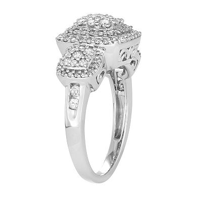 10k White Gold 1 Carat T.W. Diamond 3-Stone Style Cluster Ring