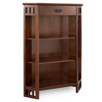 Leick Furniture Mission Oak Corner Bookcase with Drawer