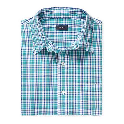 ②70s USA Arrow open collar shirt check M Amazon.com: Arrow 1851 Men's Hamilton Poplins Short Sleeve