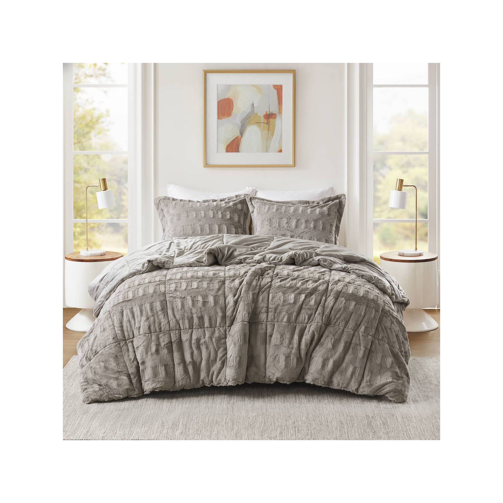 Madison Park Margot Luxury Back Print Long Fur Comforter Set, Gray