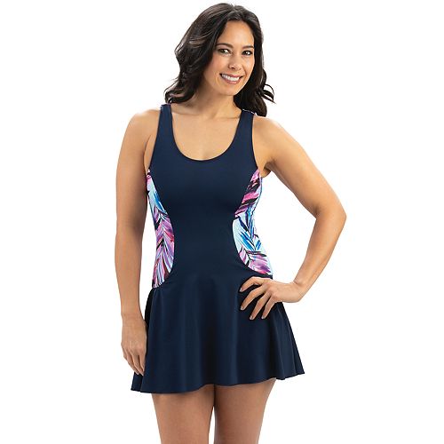Women's Dolfin Aquashape Tummy Slimmer Colorblock One-Piece Swimdress