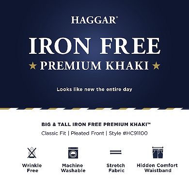 Big & Tall Haggar® Premium No-Iron Khaki Stretch Classic-Fit Pleated Expandable Waist Pants
