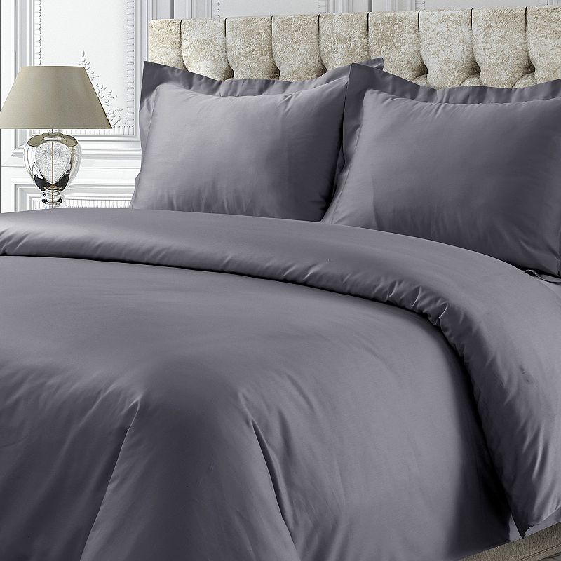 Tribeca 750-Thread Count Cotton Sateen Oversized Duvet Cover Set, Silver, K