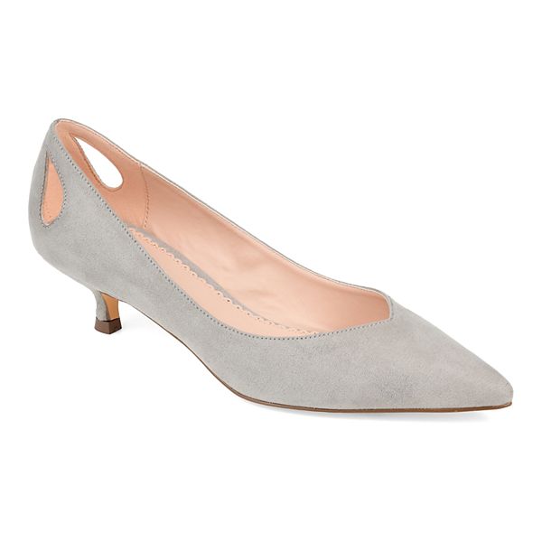 Gray kitten heel pumps sale