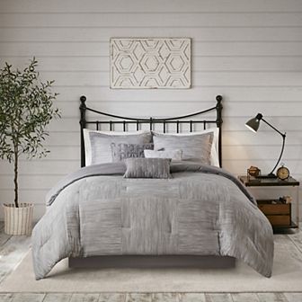 Madison Park Clayton 7 pc Printed Seersucker Comforter Set with Throw Pillows