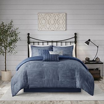 Madison Park Clayton 7 pc Printed Seersucker Comforter Set with Throw Pillows
