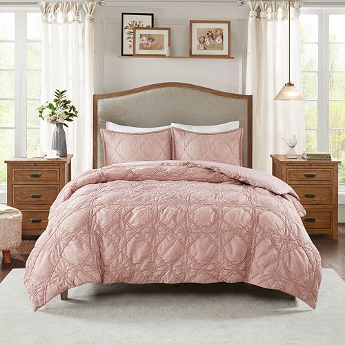 Madison Park Sisley 3 Piece Ruched Rosette 2 In 1 Duvet Cover Set