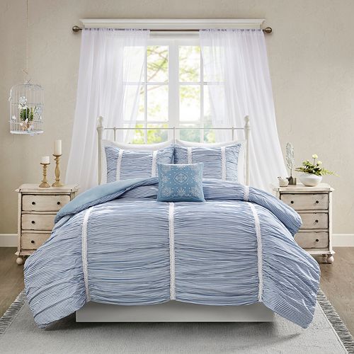 Madison Park Lacy 4 Piece Ruched Cotton Duvet Cover Set