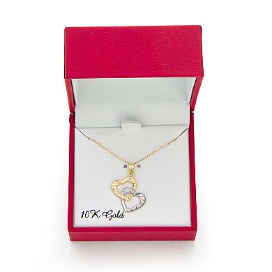 Two Tone 10k Gold Interlocking Heart Pendant Necklace