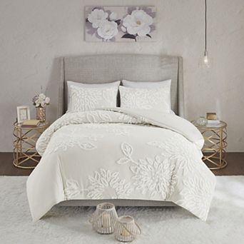 Madison Park Pansy 3 pc Tufted Cotton Chenille Floral Cotton Comforter Set