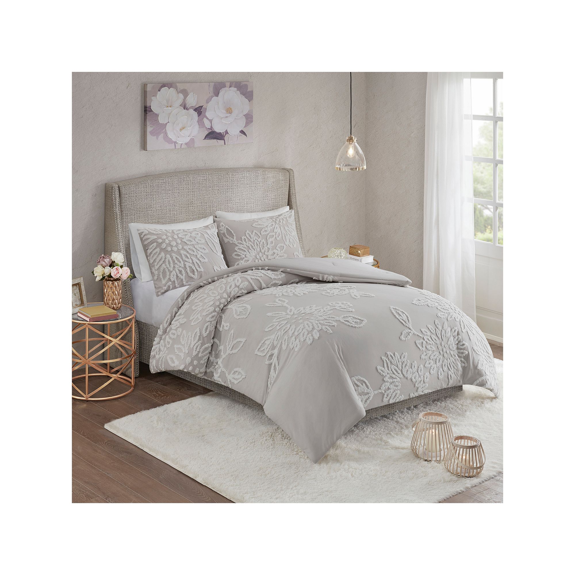 Madison Park Pansy 3-Piece Tufted Cotton Chenille Floral Cotton Comforter S