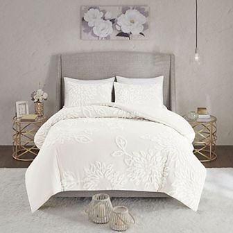 Madison Park Pansy 3 pc Tufted Cotton Chenille Floral Duvet Cover Set with Shams